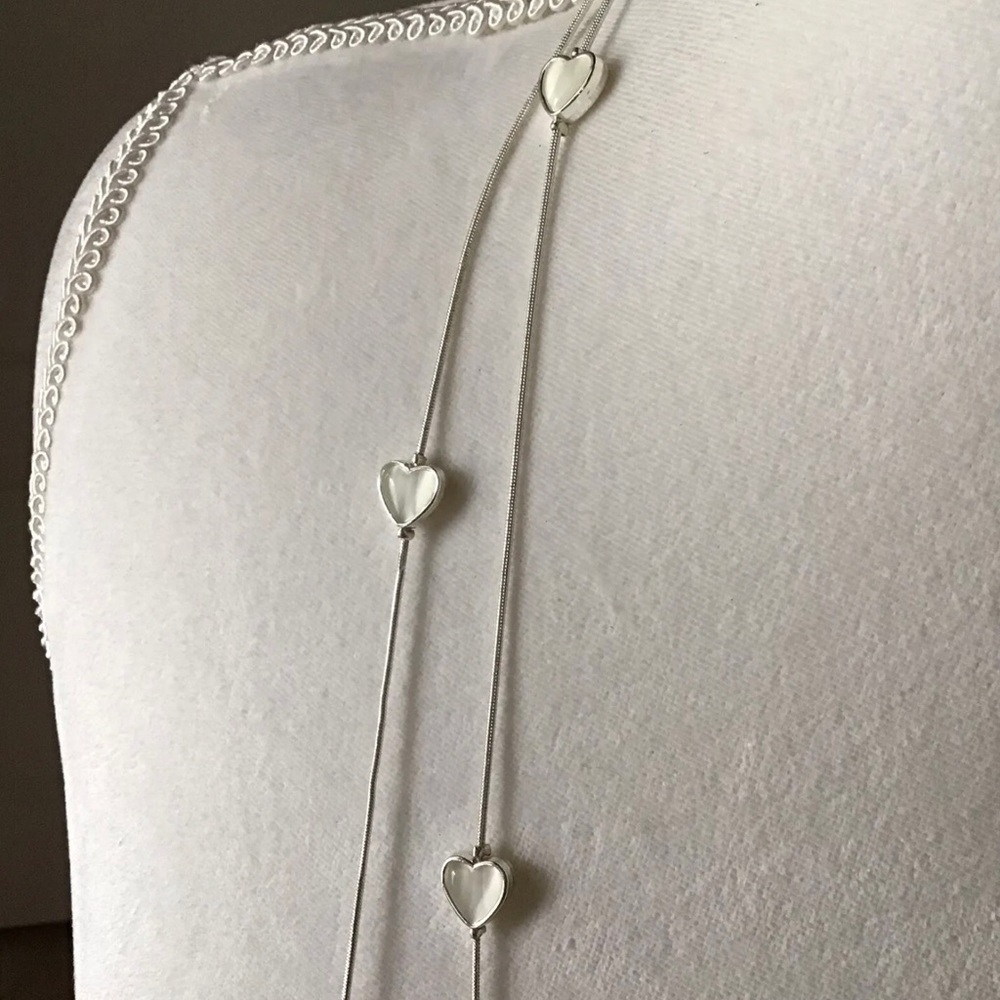 Valentine Hearts Necklace Cascade 2-Strand White Pearl Look Love Romantic NEW - Picture 2 of 11